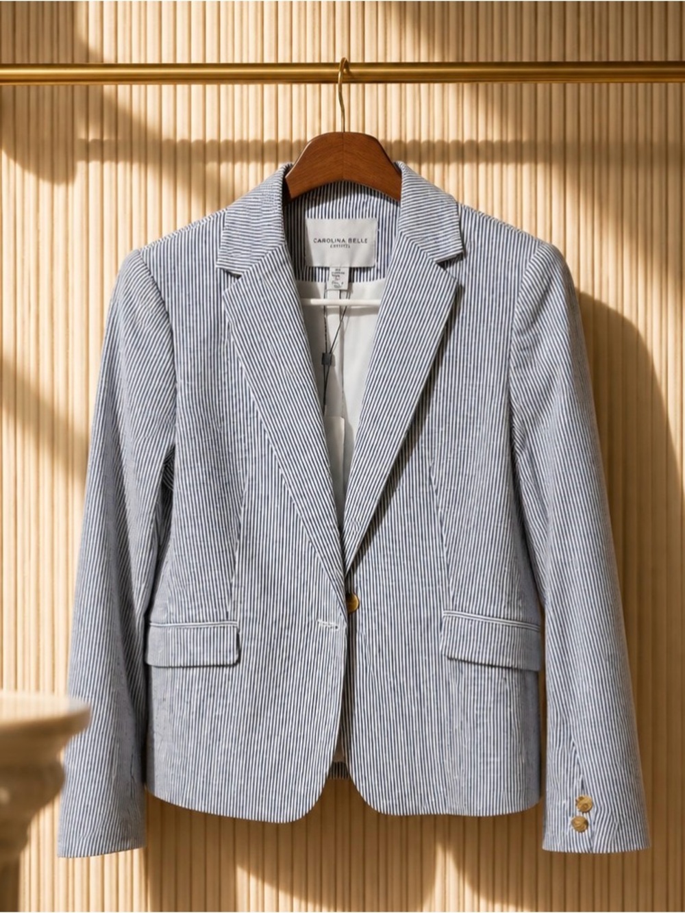 Carolina Belle NWT Blue Seersucker Pinstripe Womens Blazer Sz M